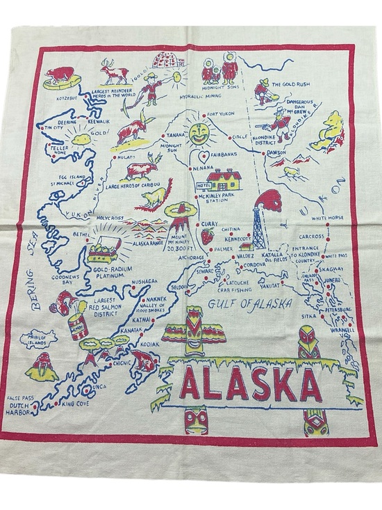 American Vintage Other - Vintage Alaska 1950s cotton/linen souvenir tablecloth 29 x 34 USA